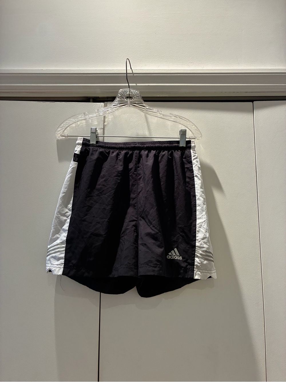 NTW—Adidas Galaxy Baggy Black Running Shorts with White Side Accents. Women’s S